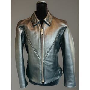 Zony Inc Black Leather Biker Motorcycle Moto Jacket Lining Women's Small